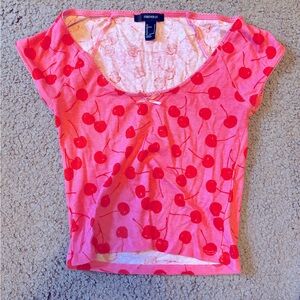 picot trim top with cherry design